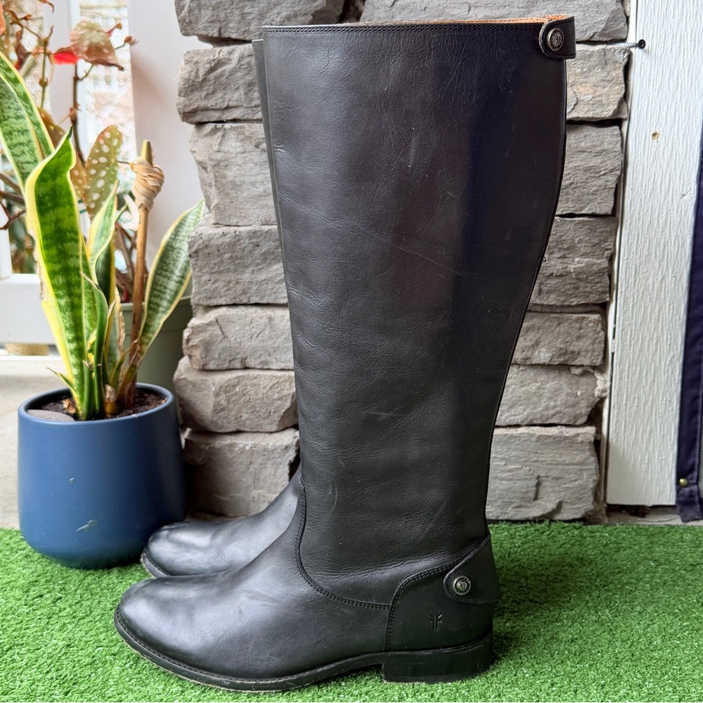 Frye Melissa Button Black Leather Women’s Riding Boots